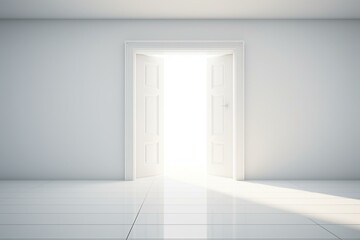 Open door with bright light, minimalist design. Represents hope. Generative AI