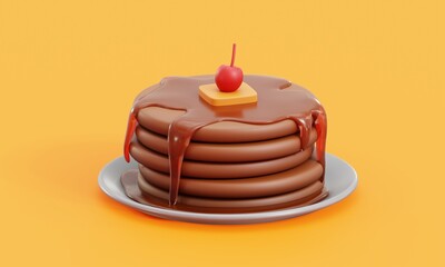 3D Render Pancake Illustration With Yellow Background