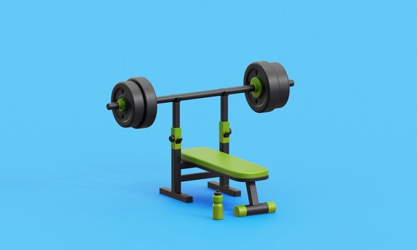 3D Render Fitness Power Lifting Bench Illustration With Blue Background