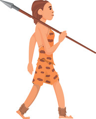 Stone age woman with spear. Primeval female hunter