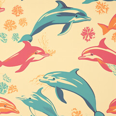 Naklejka premium Dolphins pattern in cartoon style 