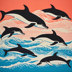 Dolphins pattern in cartoon style
