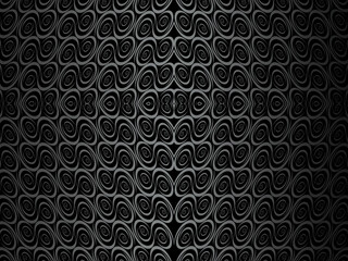 Black abstract background design. Modern wavy lines pattern (guilloche curves) in monochrome colors. Premium line texture for banners, business backgrounds. Dark horizontal vector template.