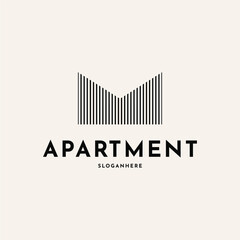 Building architecture property line logo design creative idea, letter m mortgage logo design concept