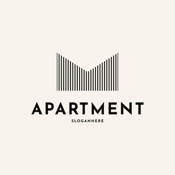 Building architecture property line logo design creative idea, letter m mortgage logo design concept
