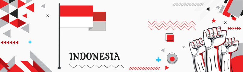 Indonesia national day banner Abstract celebration geometric decoration design graphic art web background, flag vector illustration
