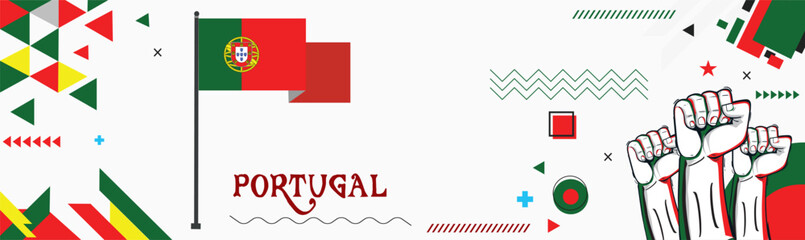 Portugal national day banner Abstract celebration geometric decoration design graphic art web background, flag vector illustration