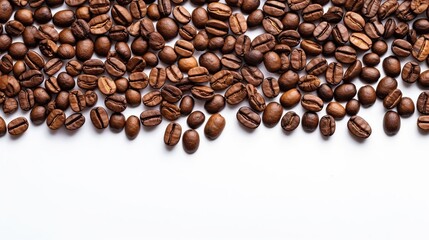 Naklejka premium coffee beans from top view on a white background