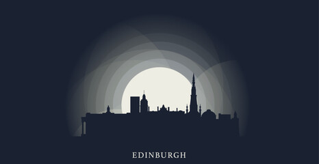 UK Scotland Edinburgh cityscape skyline capital city panorama vector flat modern banner, header. United Kingdom West Central emblem idea with landmarks and building silhouettes at sunset sunrise night