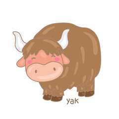 Alphabet Y For Yak Vocabulary School Lesson Cartoon Illustration Vector Clipart Sticker