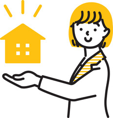 家のアイコンを持つキャリアウーマンのイラスト素材