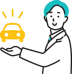 車のアイコンを持つビジネスマンのイラスト素材