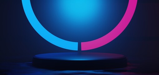 futuristic gaming esports background abstract wallpaper, cyberpunk style scifi game, stage concert scene in pedestal display room, led neon glow light, 3d illustration rendering