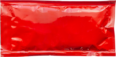 Blank red foil tomato ketchup sauce sachet package isolated on white background