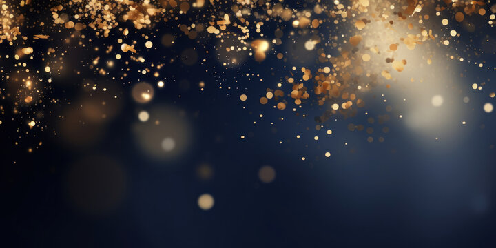 Abstract background with Dark blue and gold particle. New year, Christmas background with gold stars and sparkling.