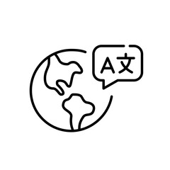 Earth globe with translation symbol. World communication. Pixel perfect, editable stroke icon