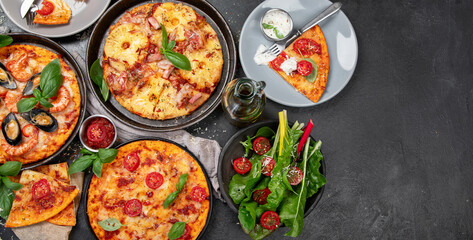 Assortment of various type of Italian pizza.