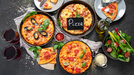 Assortment of various type of Italian pizza.