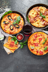 Assortment of various type of Italian pizza.