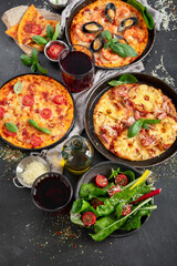 Assortment of various type of Italian pizza.
