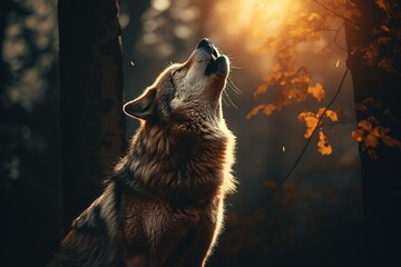 A wolf passionately vocalizes at the glowing moon. Generative AI