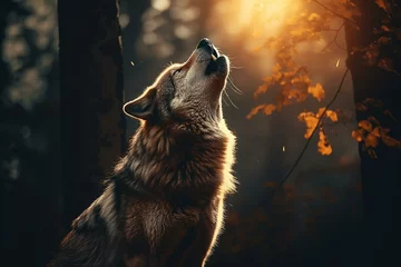 Türaufkleber A wolf passionately vocalizes at the glowing moon. Generative AI © Ainsley
