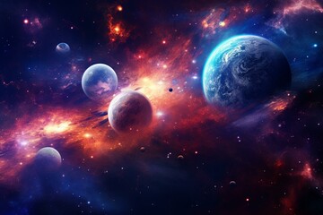 Obraz na płótnie Canvas Deep space view of nebula, galaxy, and planets. Generative AI