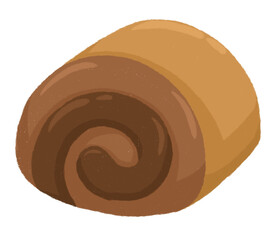 Swiss roll cake chocolate flavor hand drawn cartoon style isolated on a white background