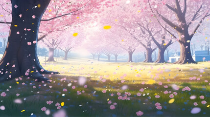春の背景と桜の花びらの境界 No.009  Spring background with cherry blossom petals border Generative AI