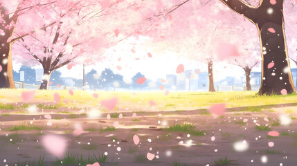 春の背景と桜の花びらの境界 No.003  Spring background with cherry blossom petals border Generative AI