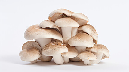 One fresh, Mushrooms in the center against a pure white background.