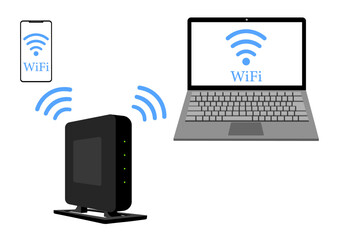 WiFiルーターを設定してスマートフォンとパソコンを無線でネット接続する - obrazy, fototapety, plakaty