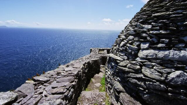 Skellig Michael camera passes by settlement ruins