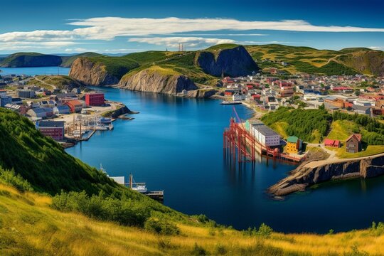A stunning HDR panorama of Battery community in St. John's Harbour, Newfoundland, Canada. Generative AI
