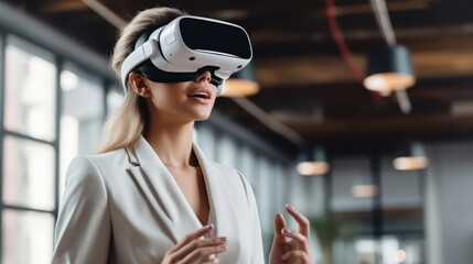 Businessman in high tech enterprise, Using VR glasses.