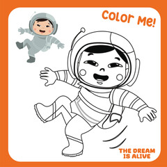 Color me by these colours: an astronaut boy floating. Coloring the astronaut and planets. Coloring activity for preschool and kindergarten children.
