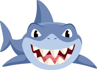 Shark character with teeth. Cartoon animal. Ocean mascot