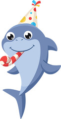 Party shark character. Cartoon underwater ocean animal