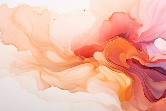 Colorful fluid burst with gold, rose gold, and white shades on a pure white backdrop. Generative AI
