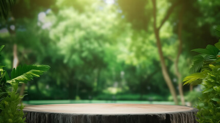 podium in Natural green background for Empty show for packaging product presentation