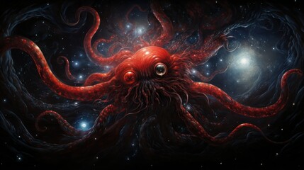 space monster with tentacles - obrazy, fototapety, plakaty