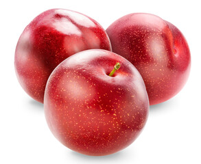 Plum fruit on white background, Red Plums Isolate in white with clipping path.