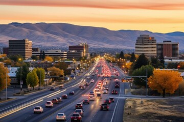 Early-morning view of Boise city with light traffic. Generative AI - obrazy, fototapety, plakaty