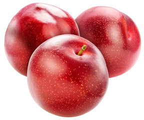 Plum fruit on white background, Red Plums Isolate in white PNG File.