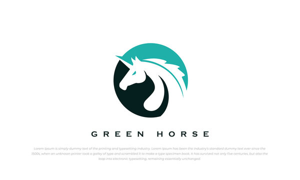 horse logo negative space style in circle shape with green color