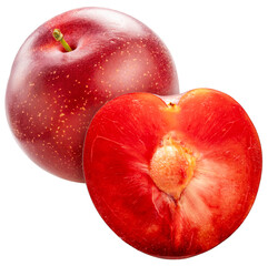 Plum fruit on white background, Red Plums Isolate in white PNG File.