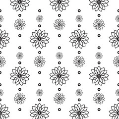 Digital png illustration of black line flower design and rings repeated on transparent background
