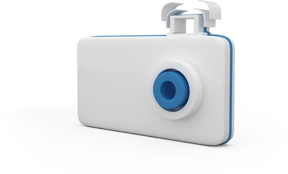 Digital png illustration of white and blue camera on transparent background