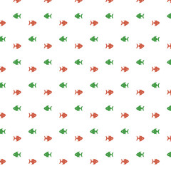 Digital png illustration of red and green fish repeated on transparent background