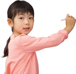 Cercles muraux Lieux asiatiques Digital png photo of asian schoolgirl writing with chalk on transparent background